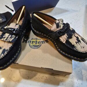 Dr. Martens Adrian Snaffle Suede Hair-On Loafer Shoes Men Size 11 Black Beige